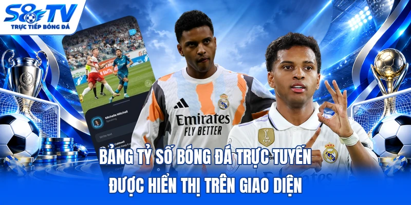 Bảng tỷ số bóng đá trực tuyến được hiển thị trên giao diện