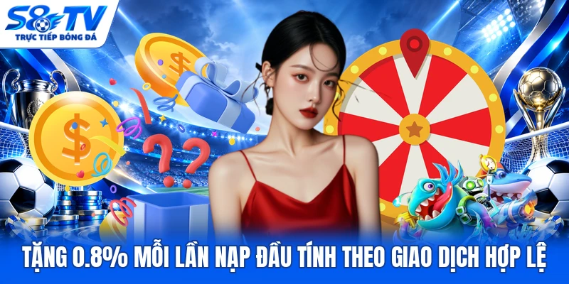 Tặng 0.8% mỗi lần nạp đầu tính theo giao dịch hợp lệ